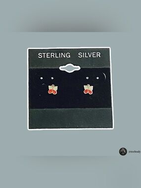 VTG 925 Sterling Silver Red White Enamel Butterfly Stud Earrings NWT